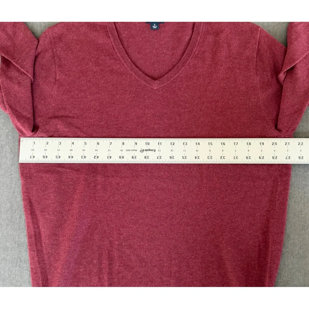 J Crew V Neck Sweater Mens L Burgundy Red Merino Wool Blend Preppy Office‎
